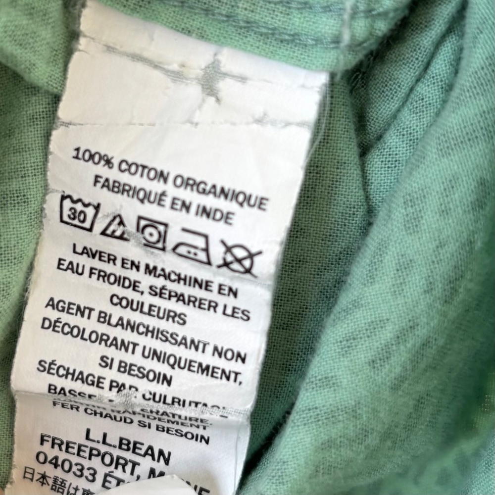 LL Bean Lakewashed Camp Shirt, Men's XL Clover Green, Organic Cotton - Picture 6 of 7